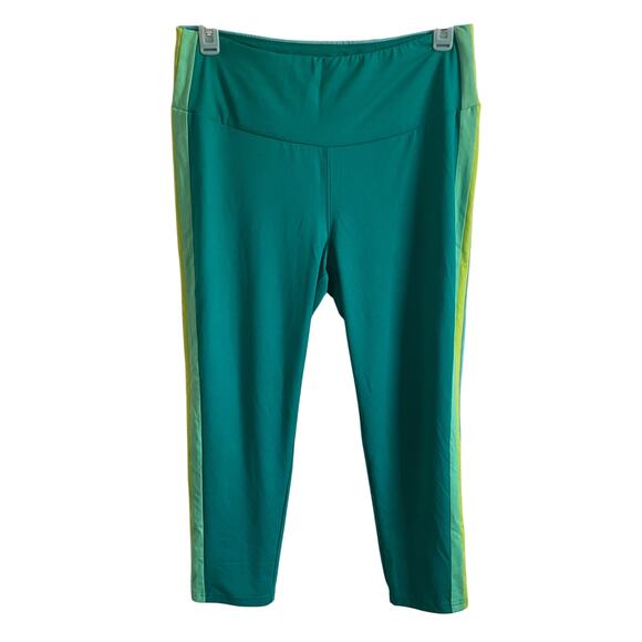 Belle Kim Gravel Green Side Stripe Athleisure Cropped Leggings - Size Large - Picture 1 of 6